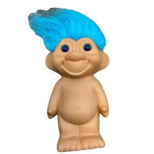 Vintage Troll Coin Bank 1991 TNT Blue Hair / Blue Eyes 7" {91}